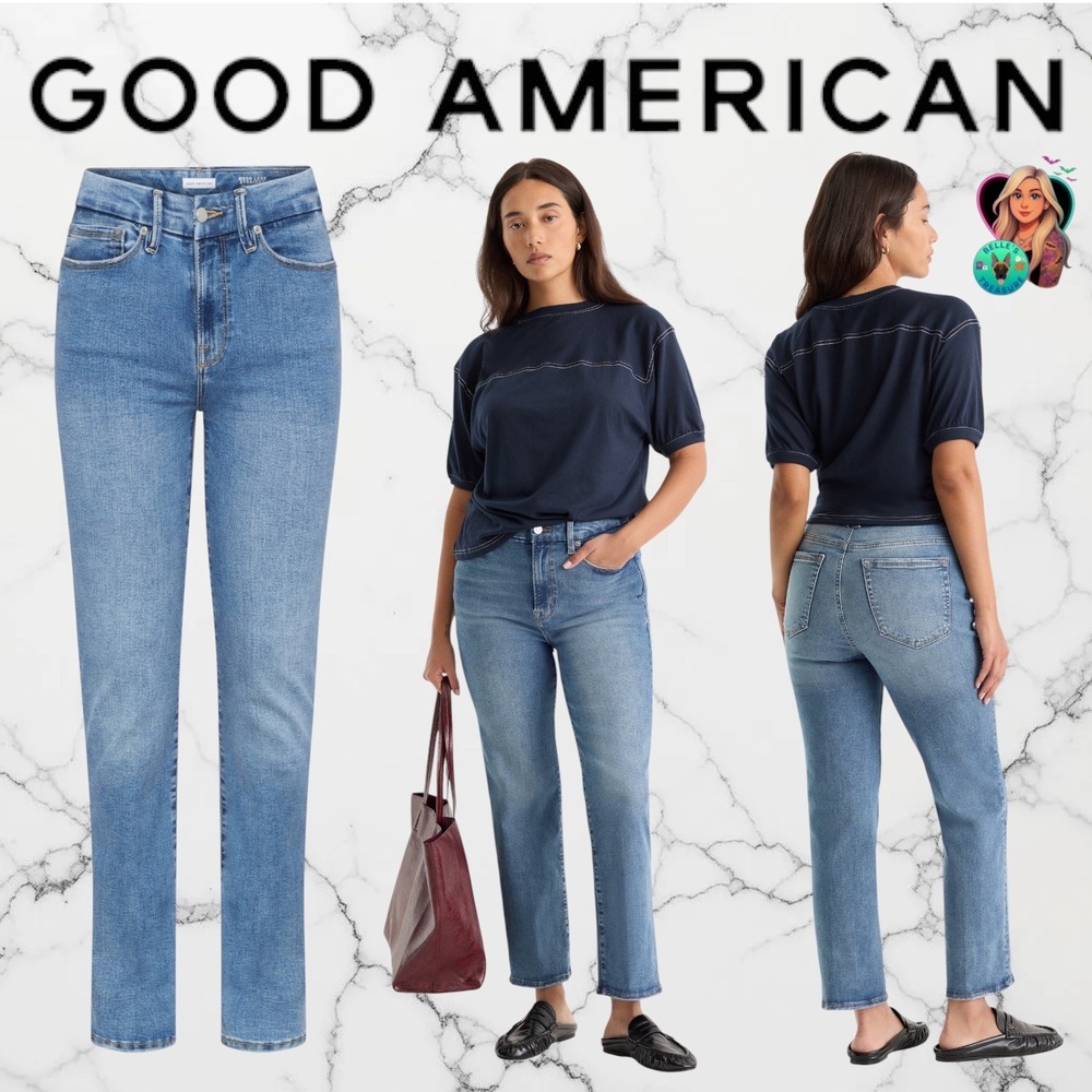 Good American Always Fits Good Legs Straight Jeans Women 20-26 Indigo Light Wash